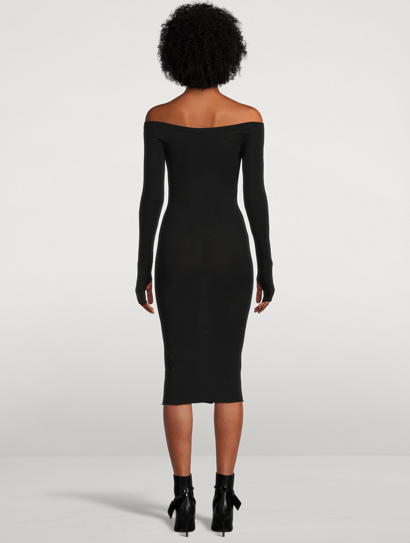 GALVAN Grace off-the-shoulder ribbed-knit midi dress