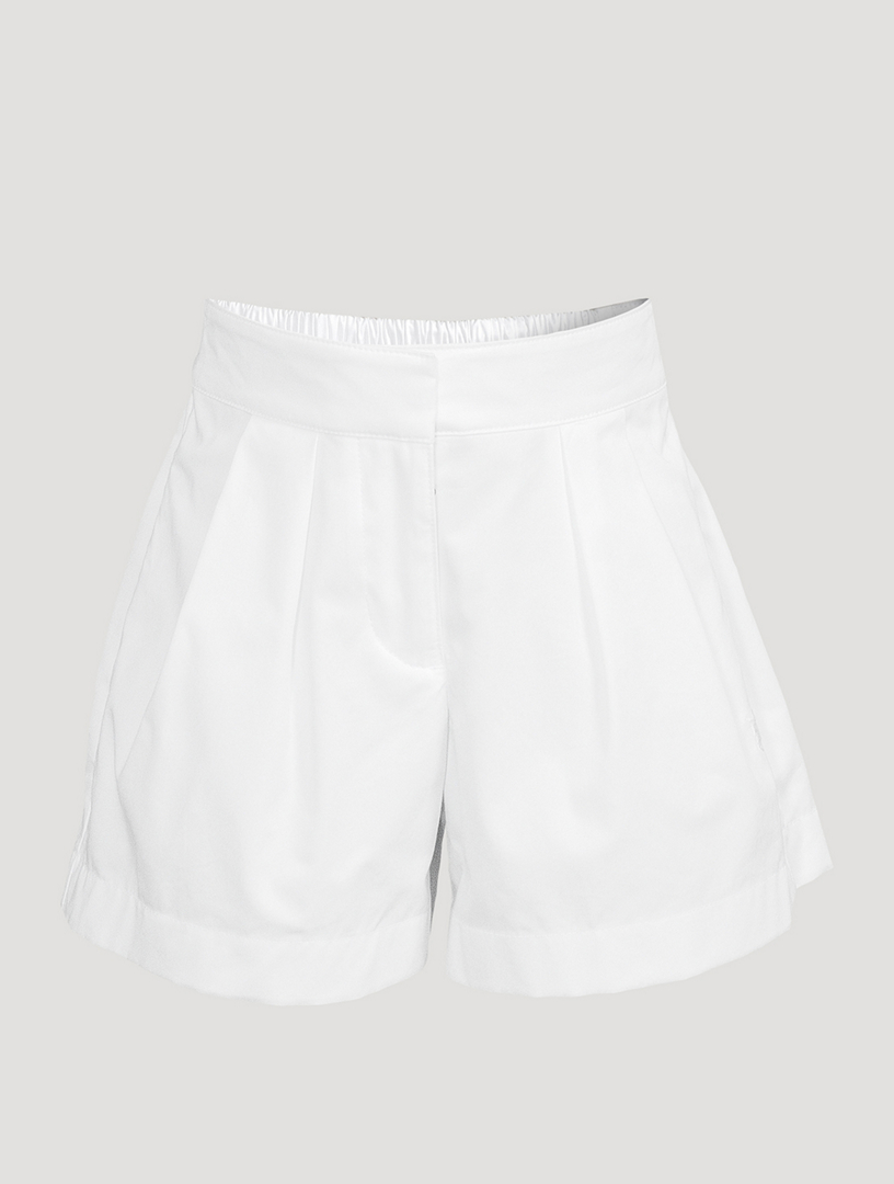 Cotton High-Waisted Pleated Shorts