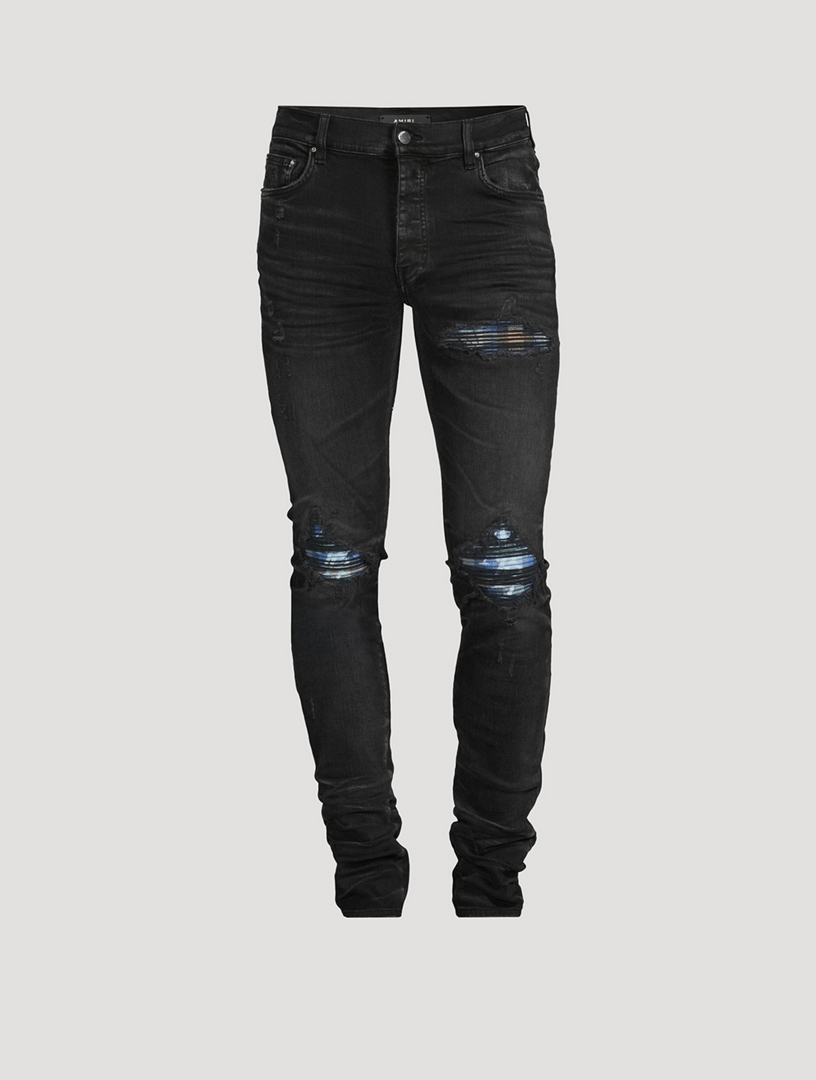 Denim Comfort Fit Damler Mens Designer Knee Cut Black Ripped Jeans