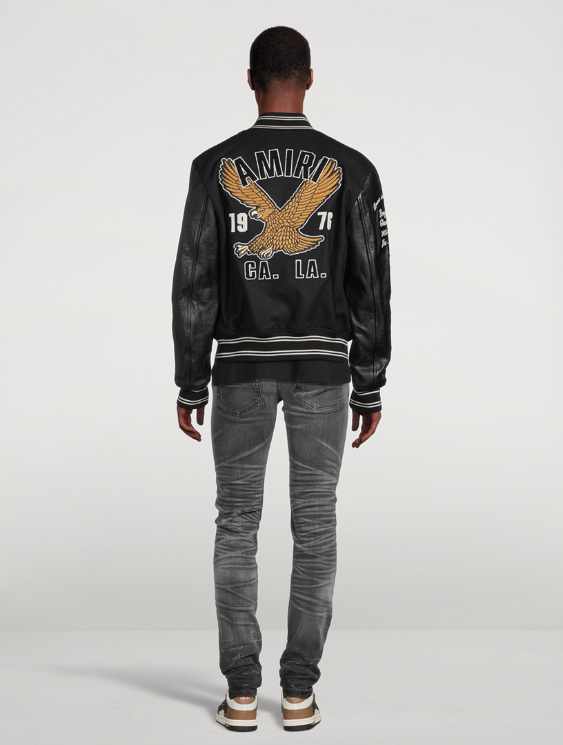 Wool Varsity Jacket With Leather Sleeve