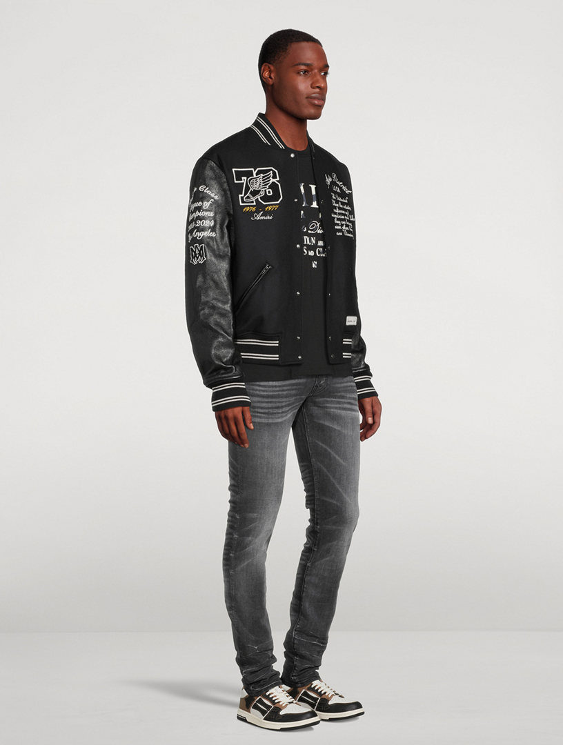 Wool Varsity Jacket With Leather Sleeve