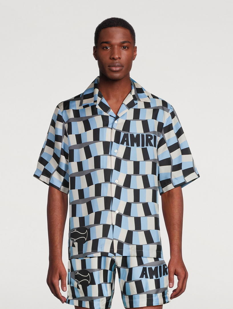 Silk Bowling Shirt Snake Checker Print