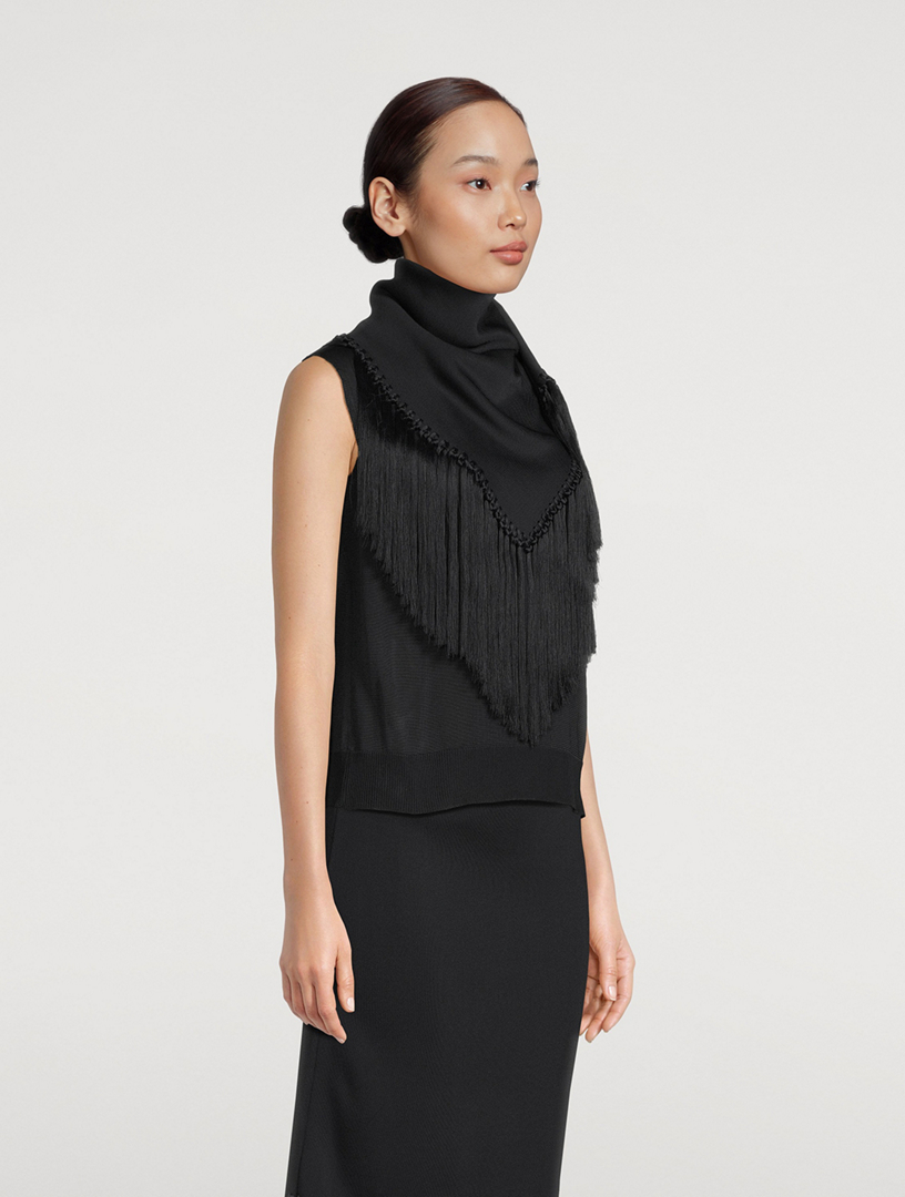 ANOTHER TOMORROW Fringe Scarf Sleeveless Top Holt Renfrew