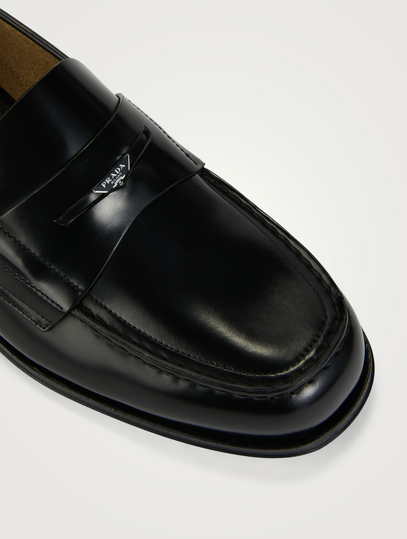 Prada spazzolato leather hot sale penny loafers