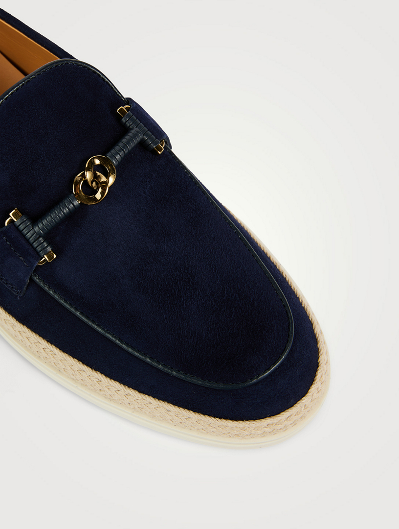 Suede Raffia Loafers