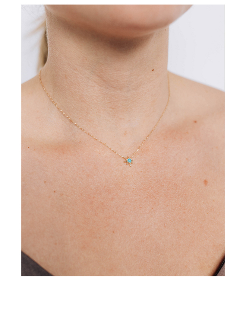 Aztec 14K Gold Micro Starburst Necklace With Turquoise