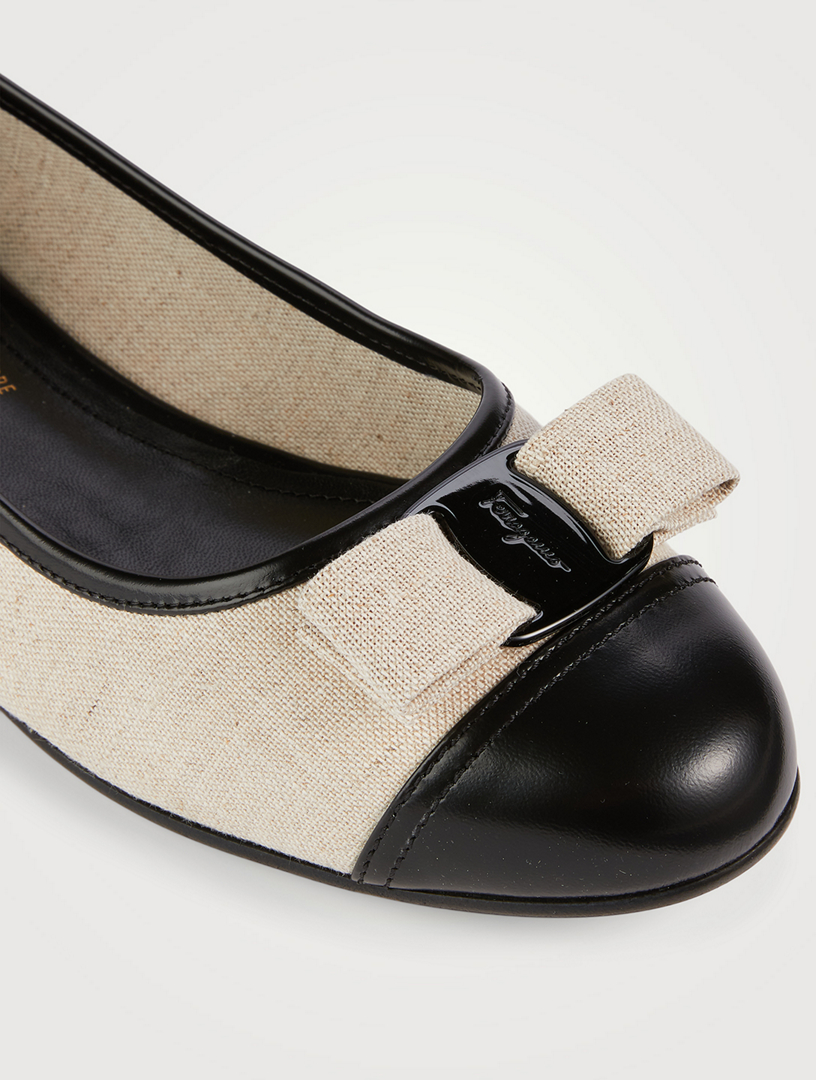 FERRAGAMO Varina Canvas And Leather Ballet Flats