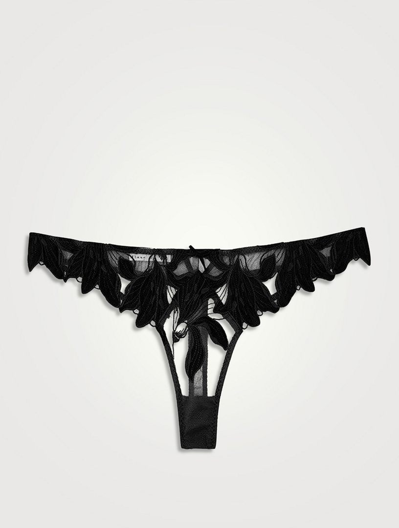 Black Sheer Thong by Fleur du Mal on Sale