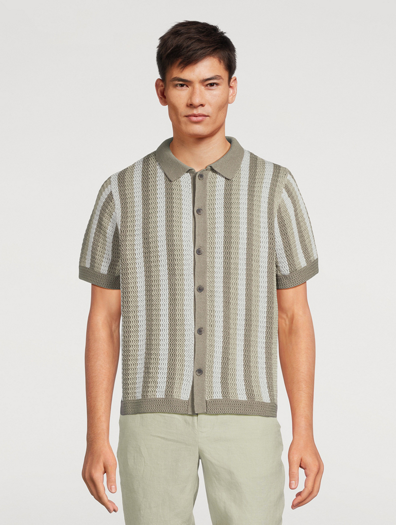 Crochet Stripe Short-Sleeve Shirt