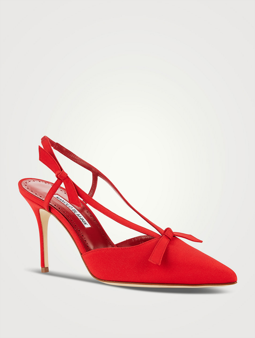 パンプス MANOLO BLAHNIK CORINTIA CREPE DE CHINE SLINGBACKS MANOLO BLAHNIK Corintia 90 bow-embellished crepe de chine