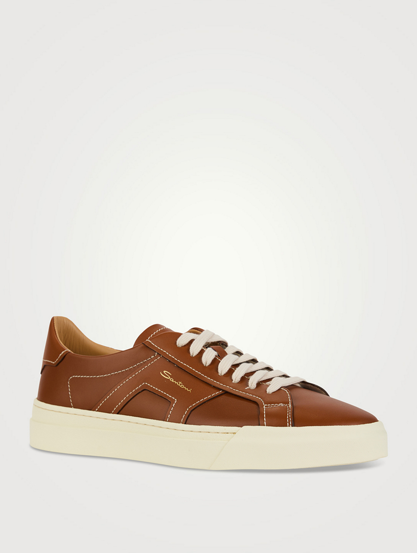 Leather Double Buckle Sneakers