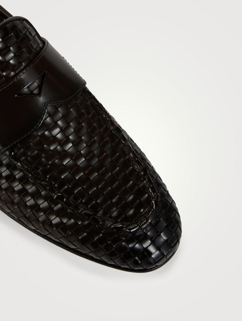 Santoni Black Woven Leather Slip-On Loafers Santoni Woven Leather Loafers - Blue | MCNC13903LA3SWNC  main image 2
