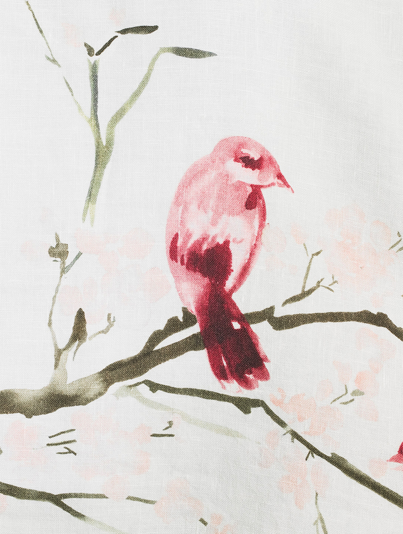 Linen Top Bird And Plum Blossom Print