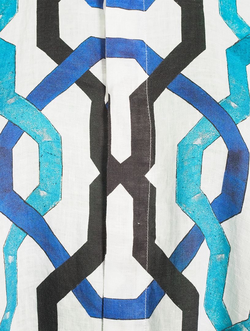 Longline Linen Shirt Tile Print