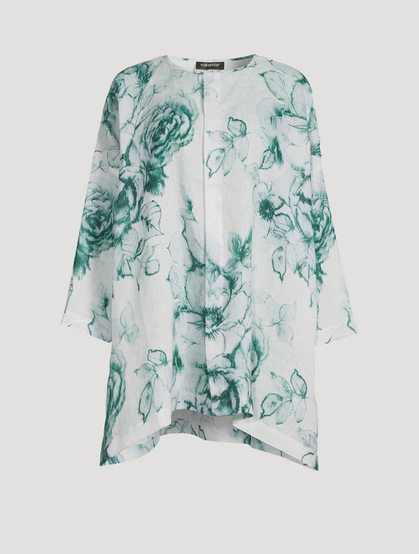 Longline Linen Blouse In Floral Print