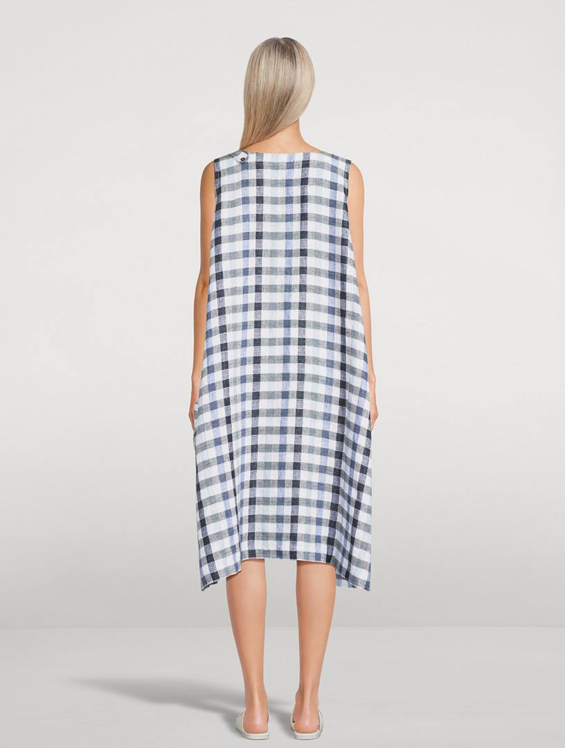 Linen-Blend Midi Dress In Plaid Print