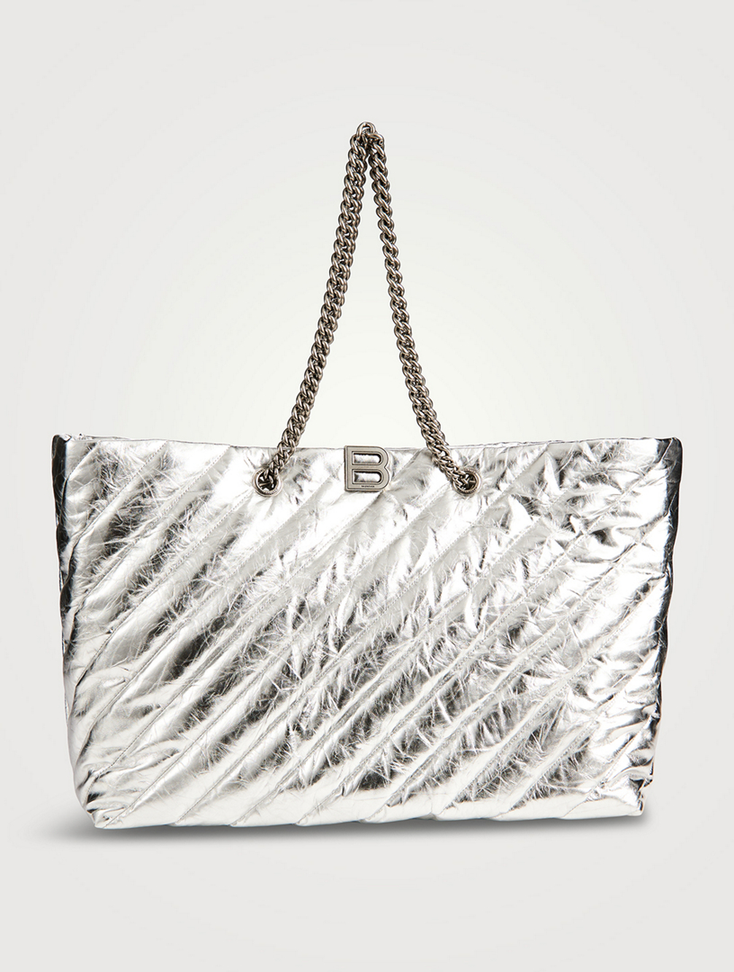 BALENCIAGA Large Crush Quilted Metallic Leather Tote Bag | Holt 