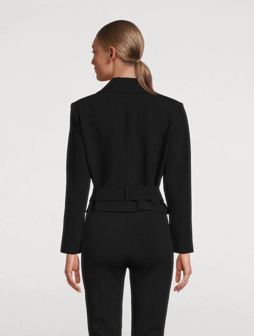 Double-Breasted Cropped Admiral Crepe Trench Coat