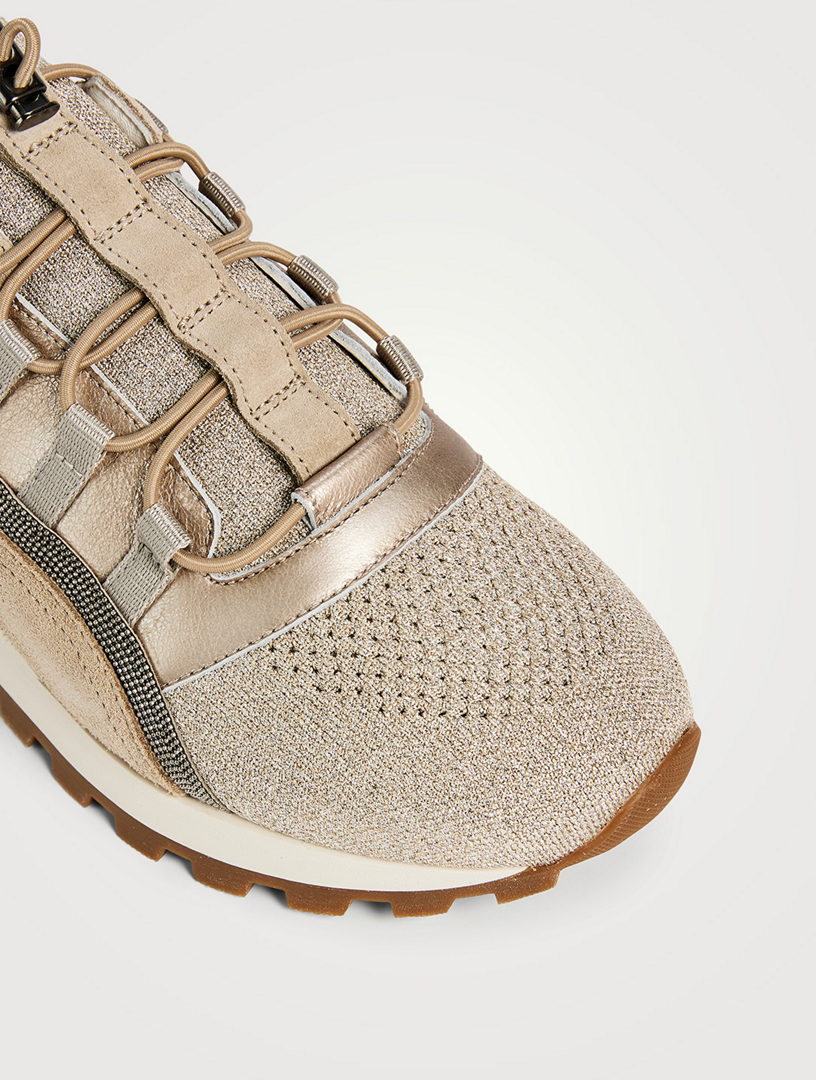 Drawcord Suede And Lurex Sneakers