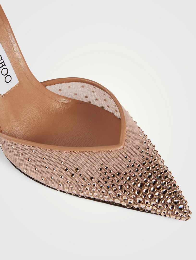 JIMMY CHOO Saeda Embellished Mesh Pumps With Crystal Ankle