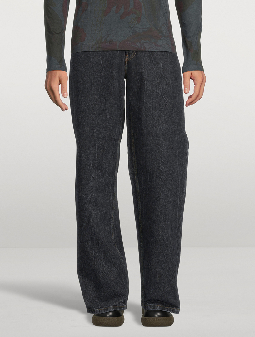 Marble Wash Straight-Leg Jeans