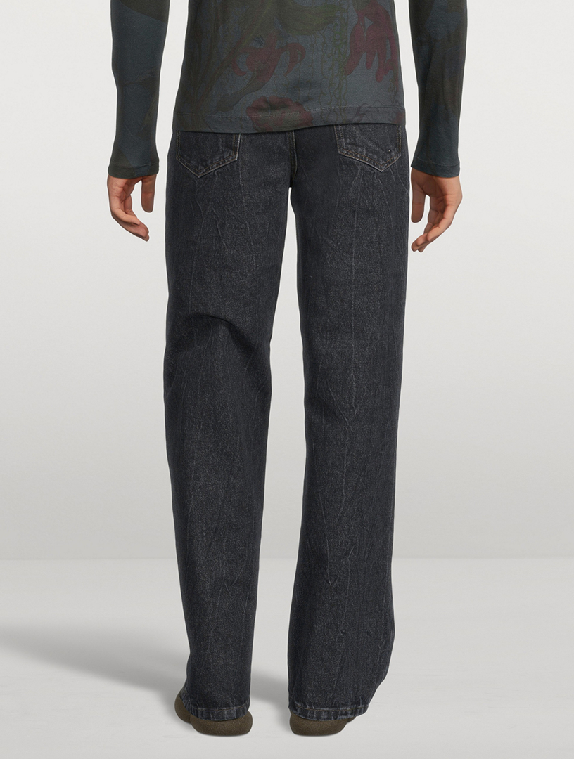 Marble Wash Straight-Leg Jeans