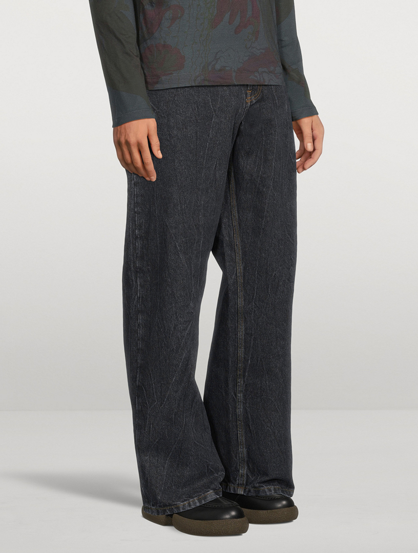 Marble Wash Straight-Leg Jeans