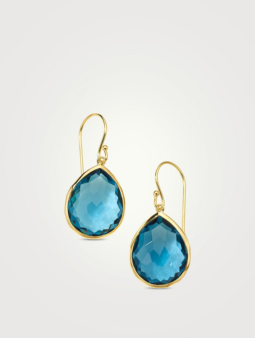 Small Rock Candy 18K Gold Single Stone Teardrop Earrings With Blue Topaz