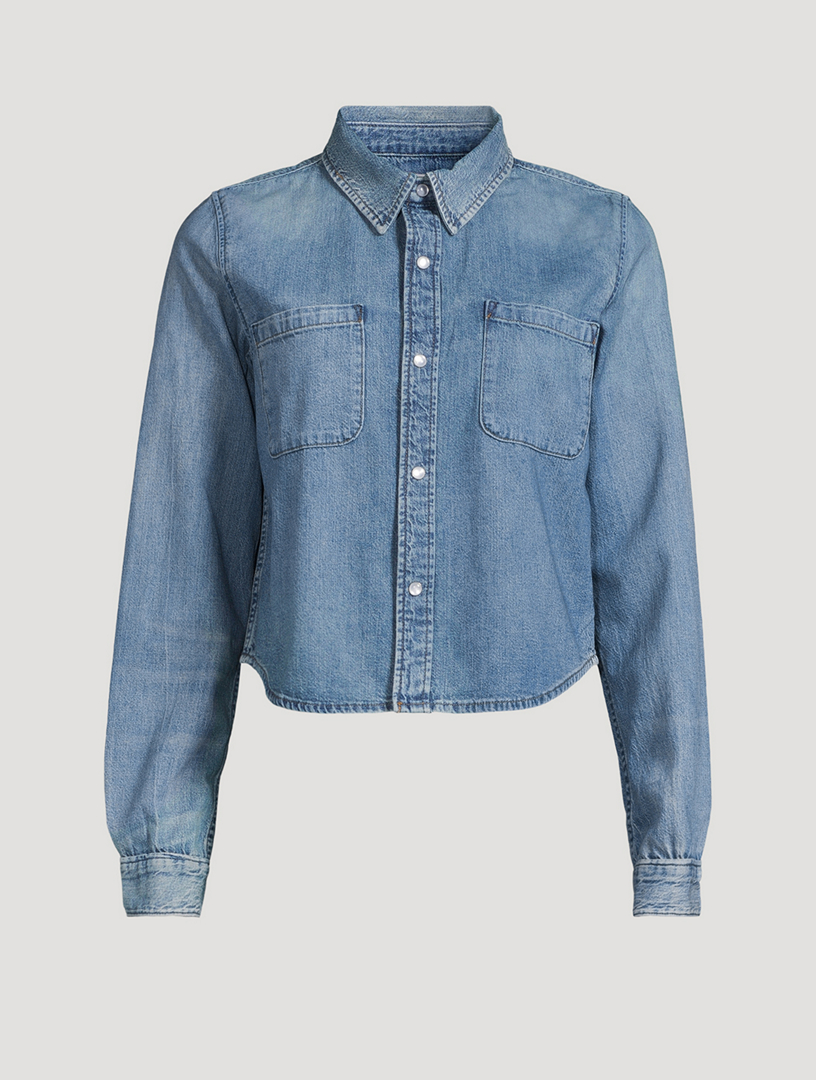 LADIES JEANS STITCH DENIM SHIRT, SkyPro