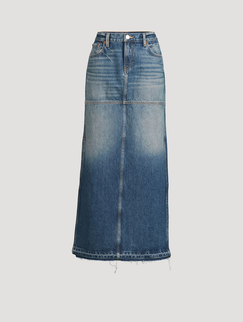 Mid-Rise Denim Maxi Skirt