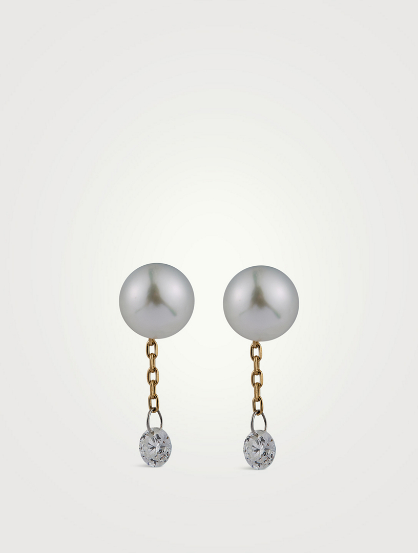 Sea Of Beauty Pearl Chain Stud Earrings With Diamonds