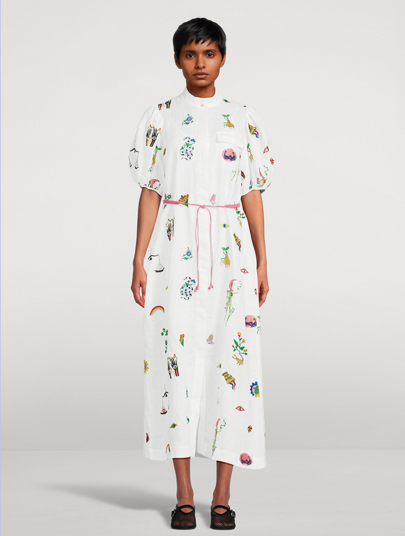 Atticus Embroidered Midi Shirt Dress