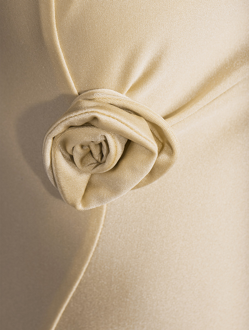 Asymmetric Gown With Floral Appliqué