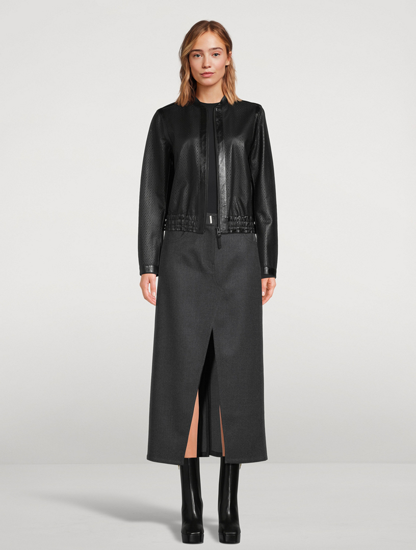 Noelia Perforated Leather Bomber Jacket