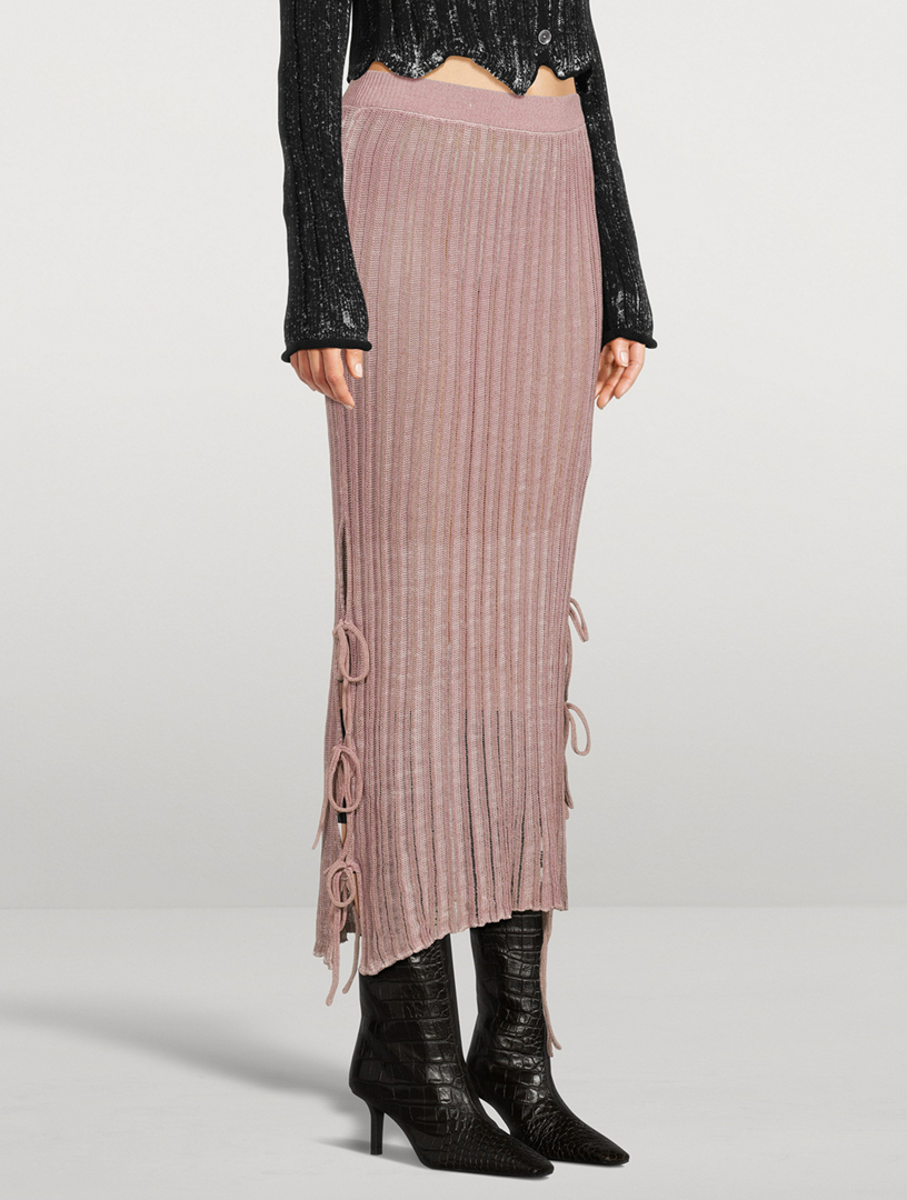 Side-Tie Knit Midi Skirt