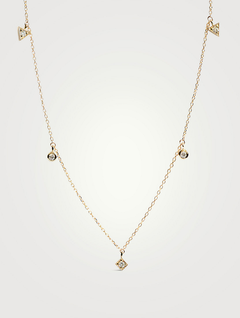 Cléo Erika 14K Gold Floating Geometric Crew Necklace With Diamonds