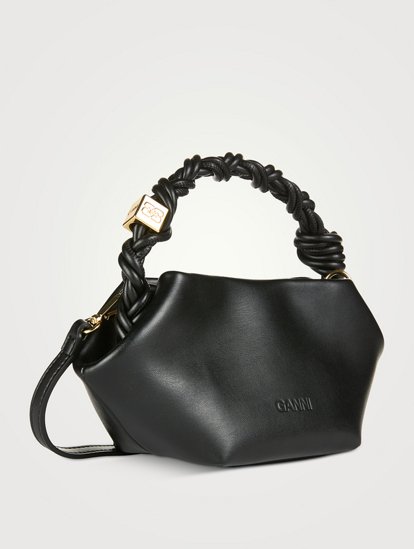 Black Bou braided-handle recycled-leather cross-body bag, Ganni