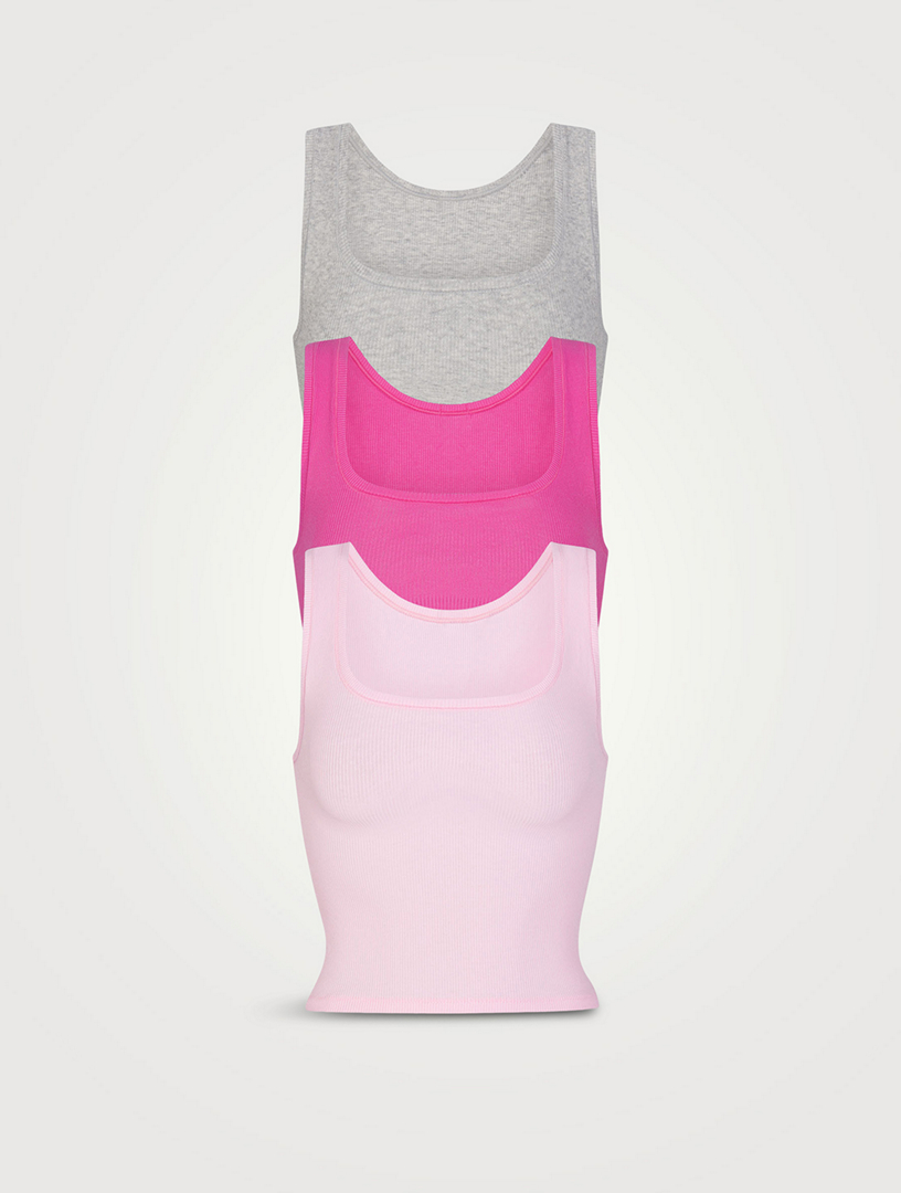 Skims Ribbed Stretch-cotton Tank Top Pack Of Three in Pink