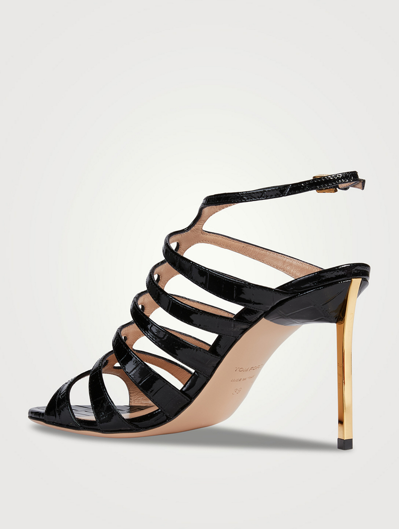 Carine Croc-Embossed Leather Cage Sandals