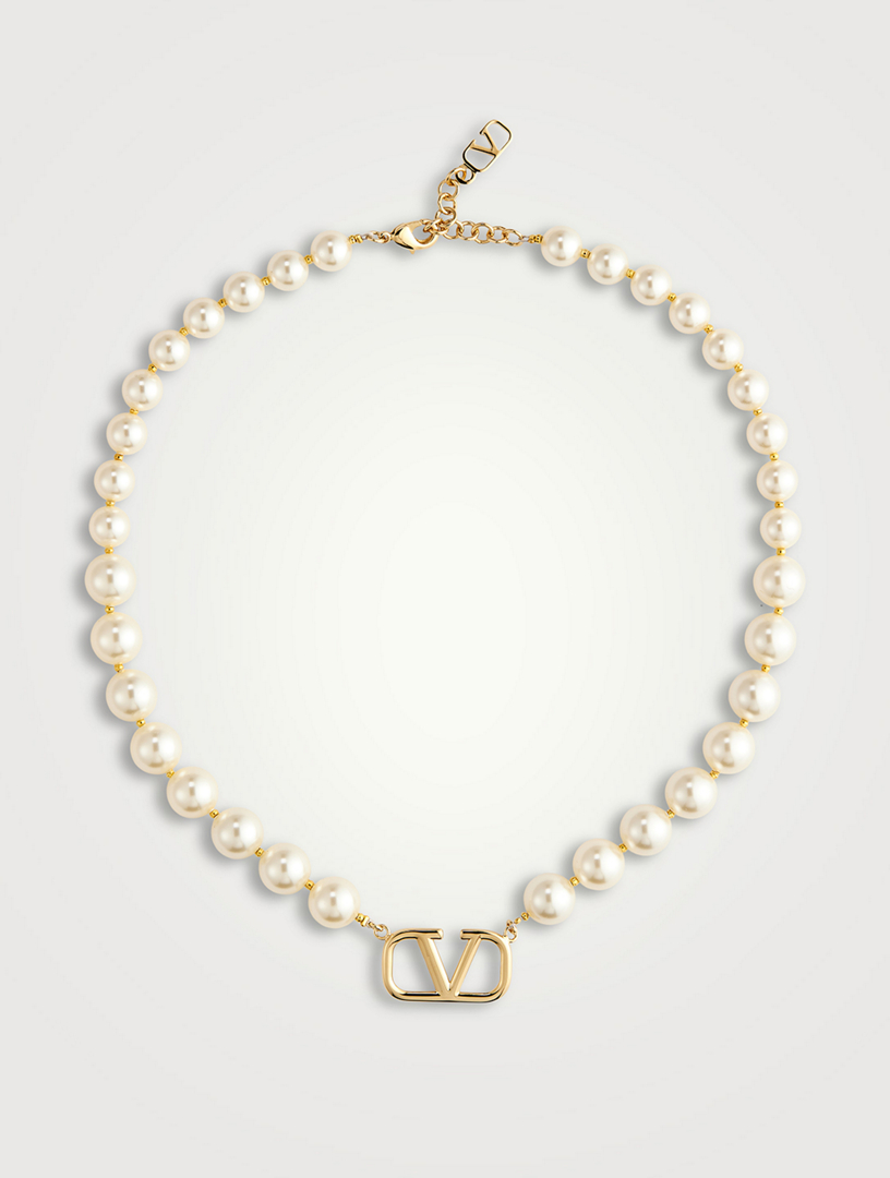 VLogo Crystal Pearl Necklace