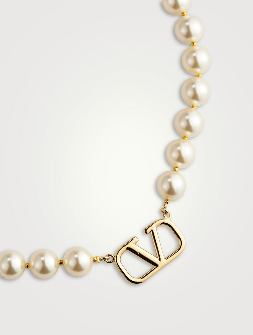 VLogo Crystal Pearl Necklace