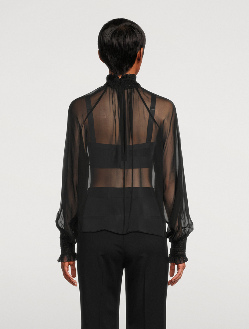 DOLCE & GABBANA Smocked Silk Chiffon Blouse | Holt Renfrew