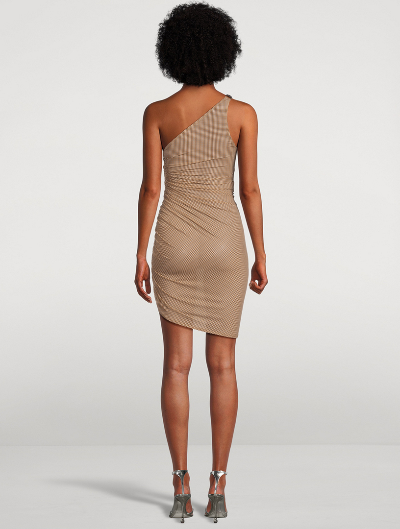 Buckle Asymmetric Mini Dress In Check Print