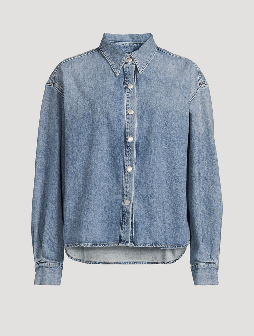 Recycled chambray shirt with mandarin collar - Stoned washed shirts