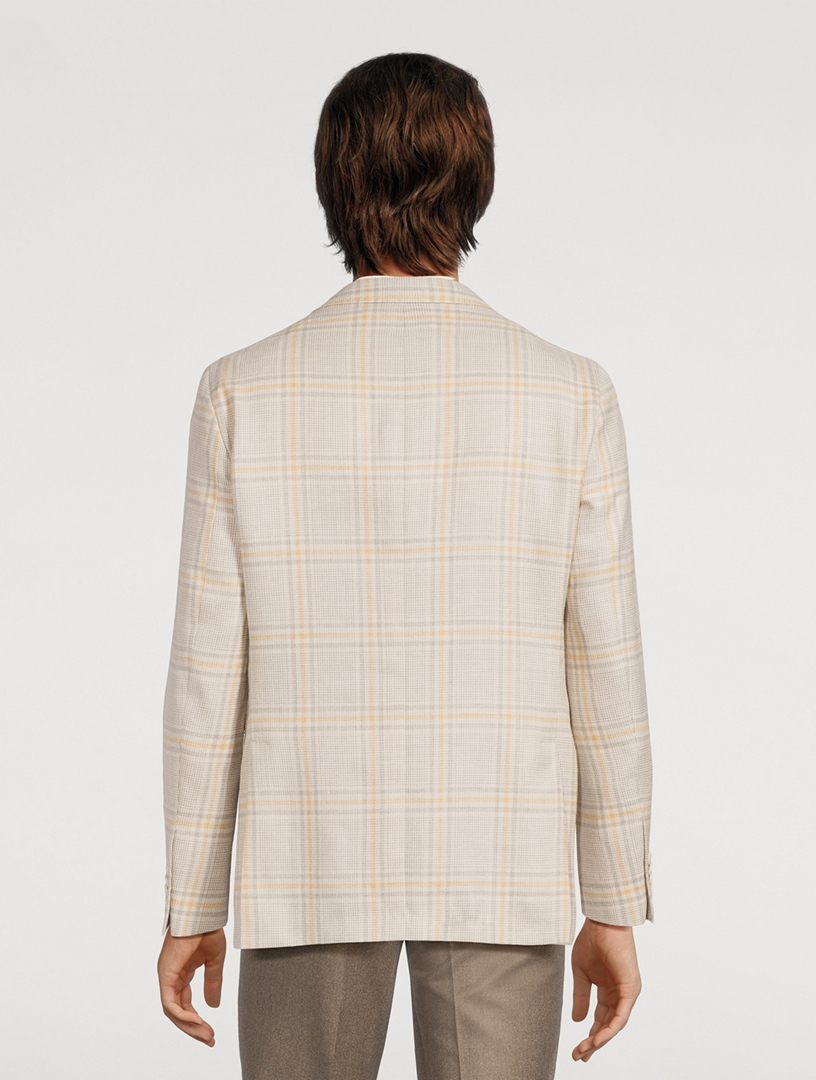 Midland Wool Silk And Linen Jacket Plaid Print