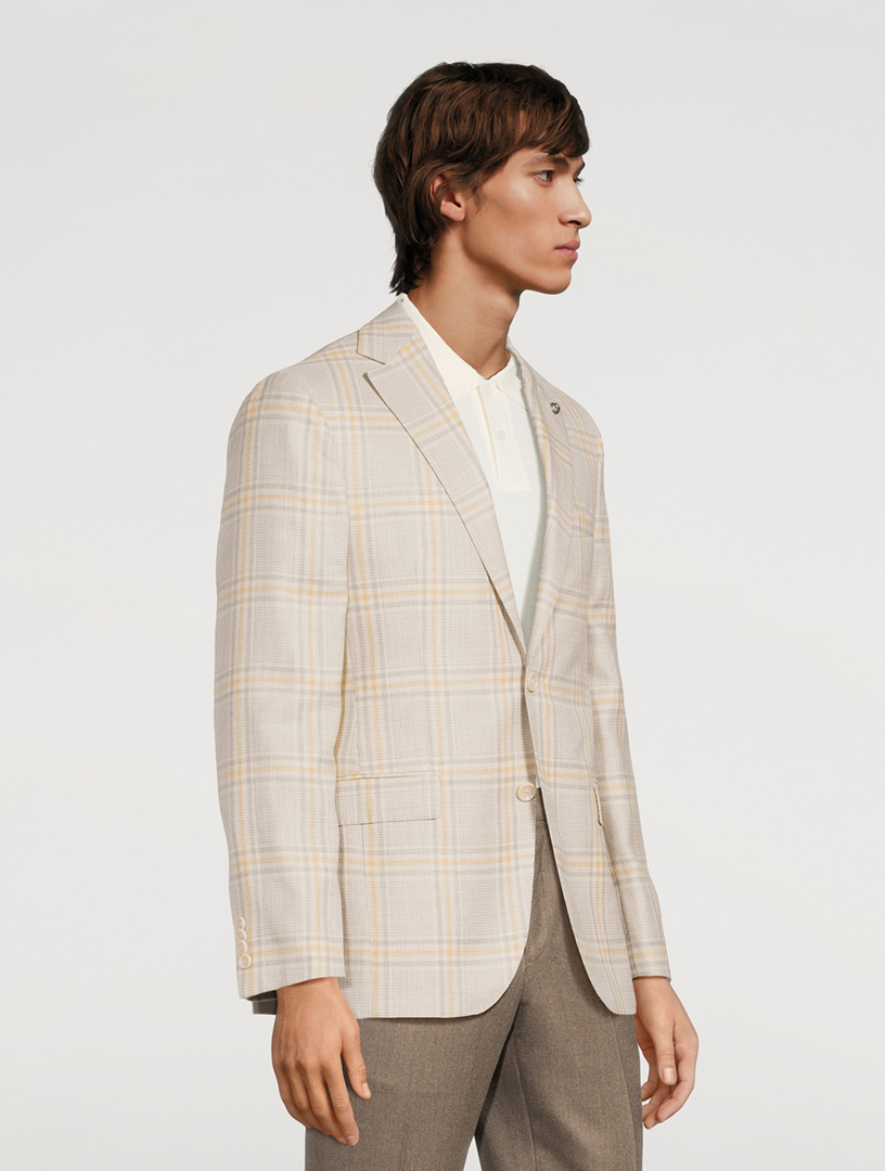 Midland Wool Silk And Linen Jacket Plaid Print