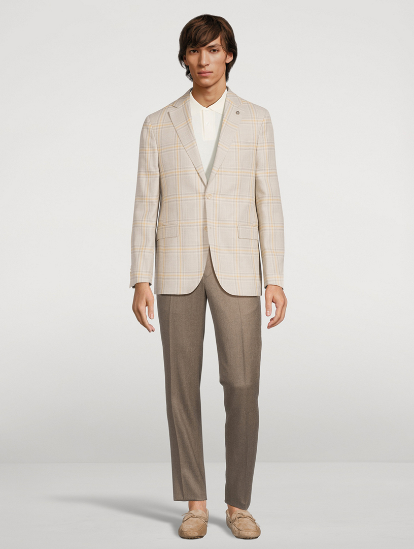 Midland Wool Silk And Linen Jacket Plaid Print