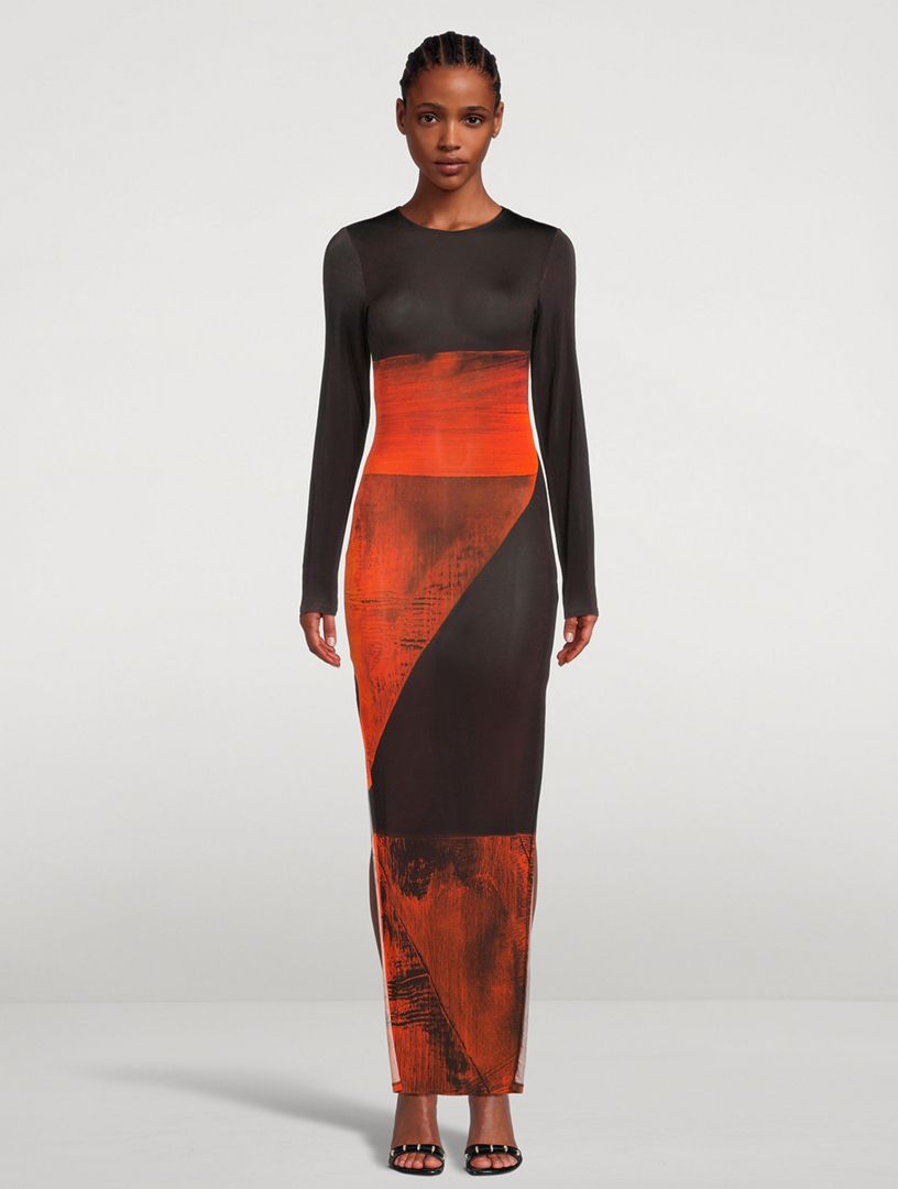 High Tide Maxi Dress Orange Polygon Print