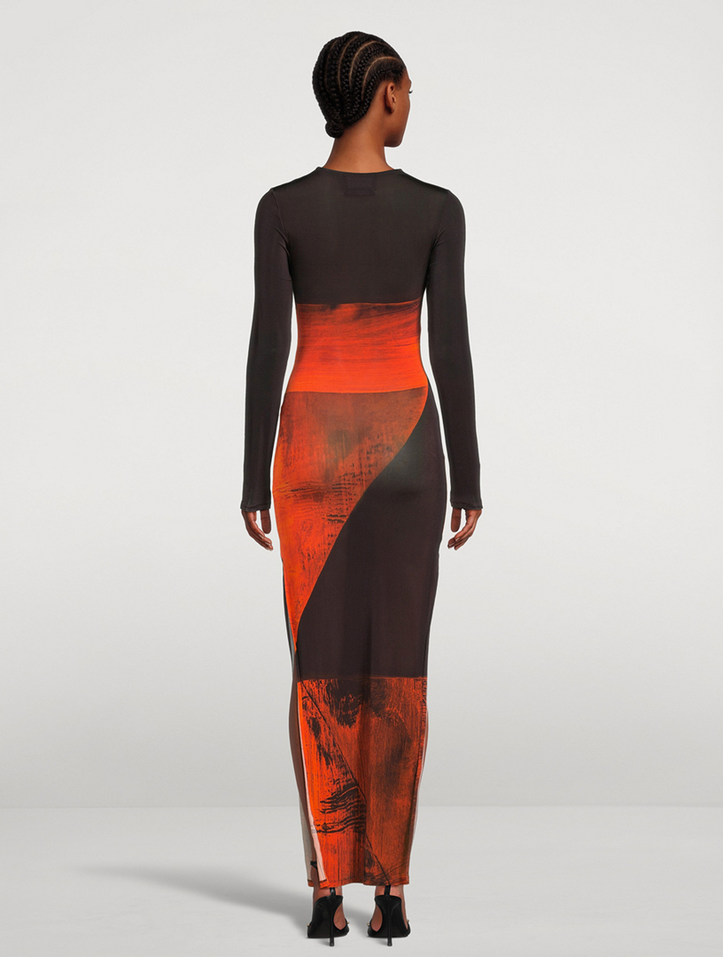 High Tide Maxi Dress Orange Polygon Print