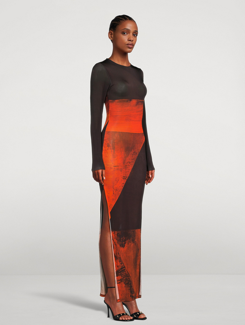 High Tide Maxi Dress Orange Polygon Print